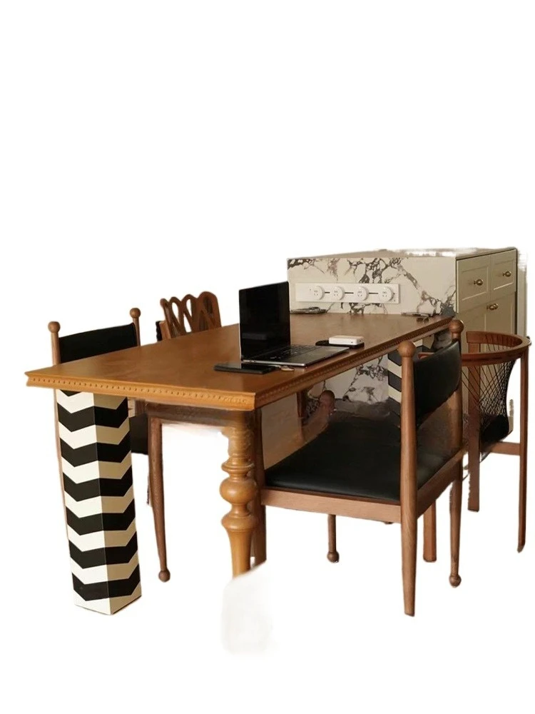

Medieval creative retro zebra striped solid wood dining table, household wabi-sabi rectangular dining table