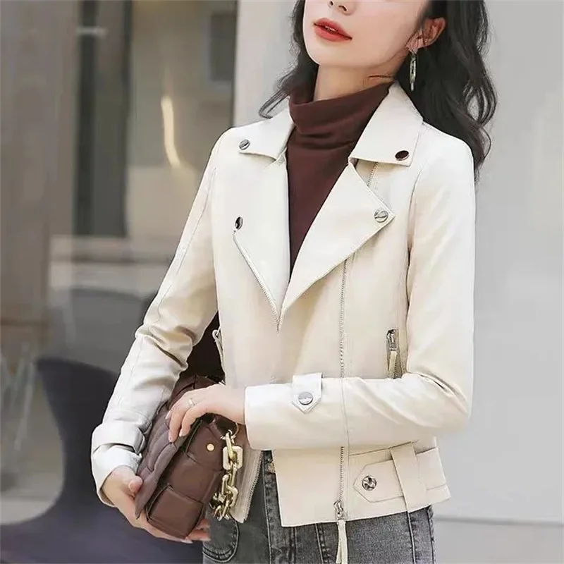 PU Leather Jackets Women's Spring Autumn New 2025 Haining Conventional Coat Slim Fashion Ladies Outwear Motorcycle Outcoat Tide