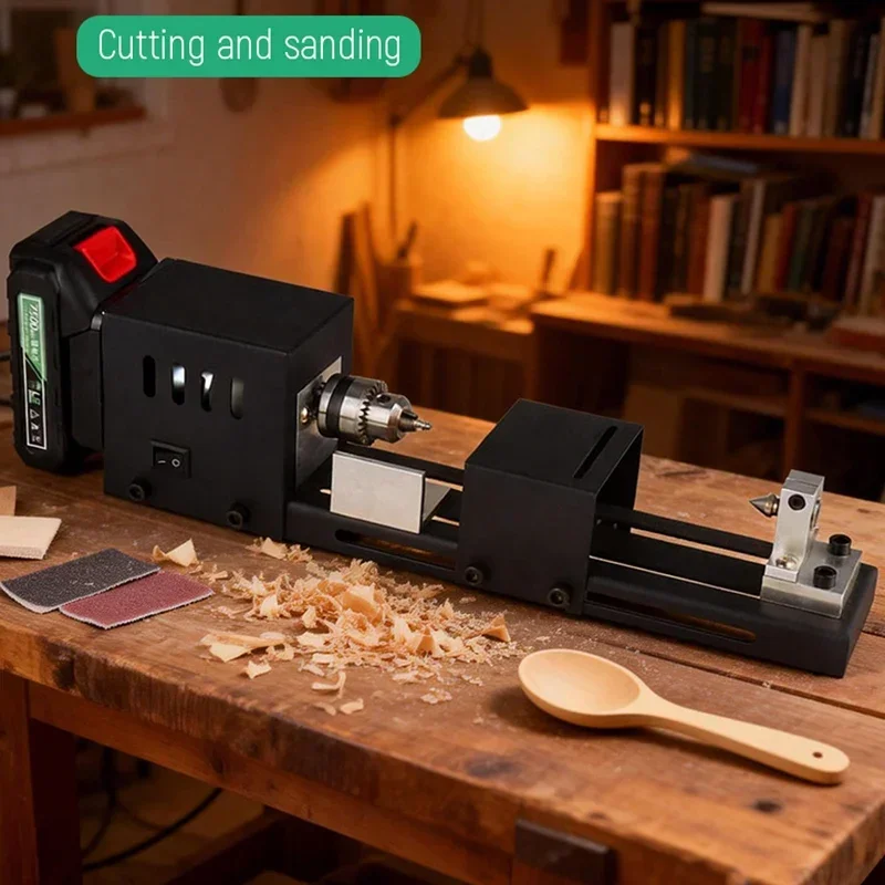 Mini Wood Lathe 96W 8000RPM Woodworking Electric Bead Lathe with Drill & Polishing Kit for DIY Woodturning Projects