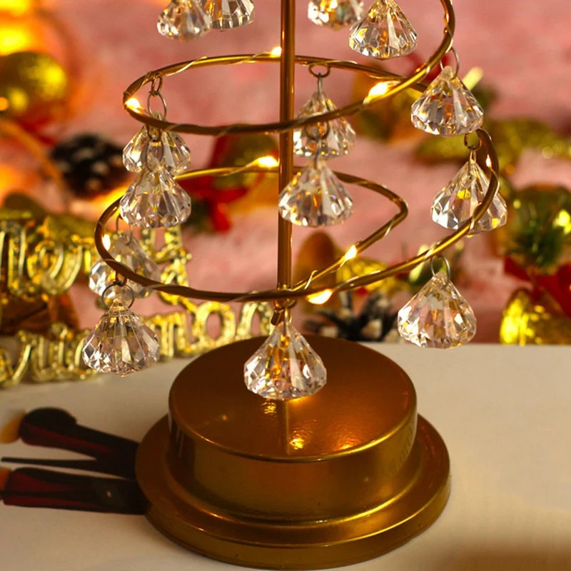 Christmas Metal Crystal Christmas Tree Lamp Christmas Tabletop Crystal Tree With LED Lights Xmas Tree Decorations