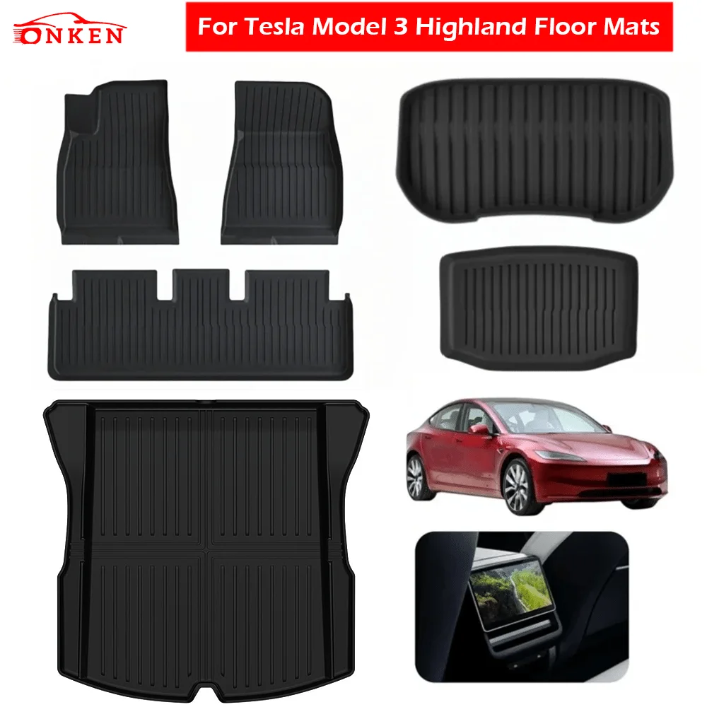 

2024 New Version For Tesla Model 3 Highland Floor Mats Custom Fit All Weather TPE Cargo Liner Cargo Trunk Mat TPE Design