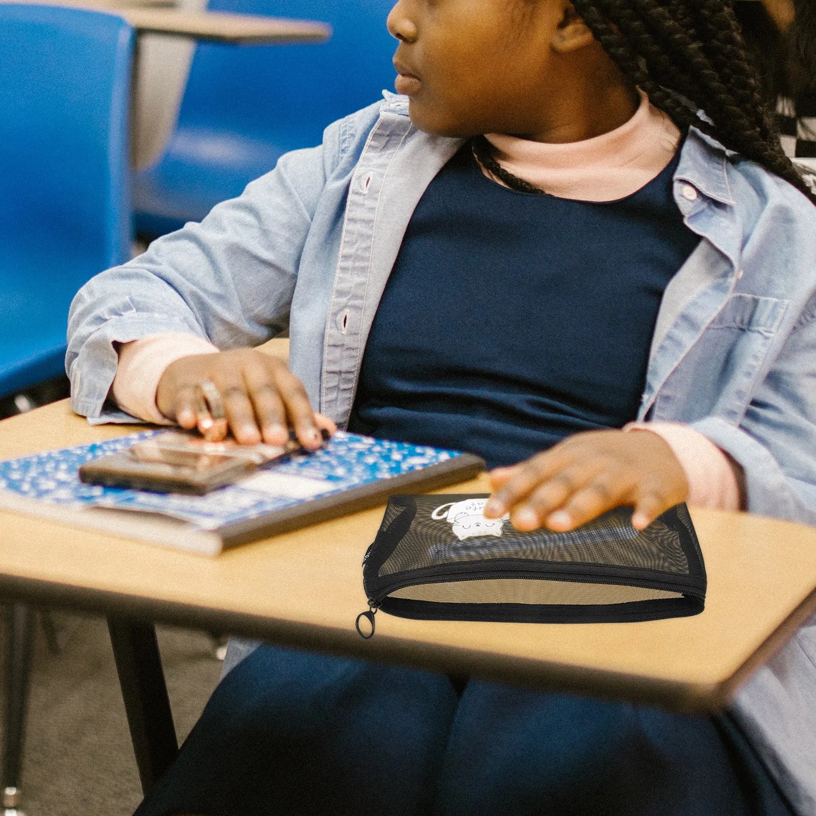 

1Pcs Mesh Transparent Nylon Pencil Case School Stationery Organizer Student Pen Pouch Portable Storage Bag Mesh Pen Storage Bag