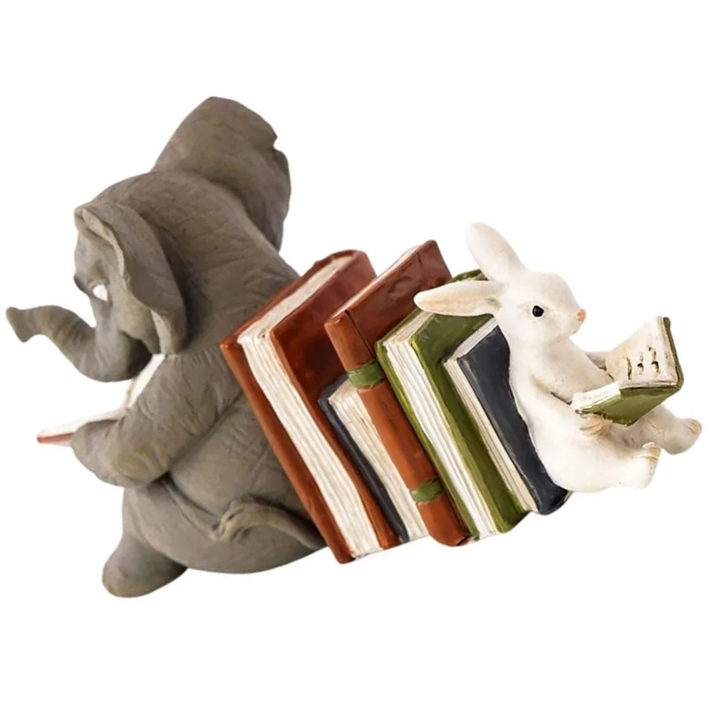 Statue de livre de lecture d'éléphant de lapin en résine réaliste, décoration de maison, jardin, Patio, bureau, Sculpture animale artistique