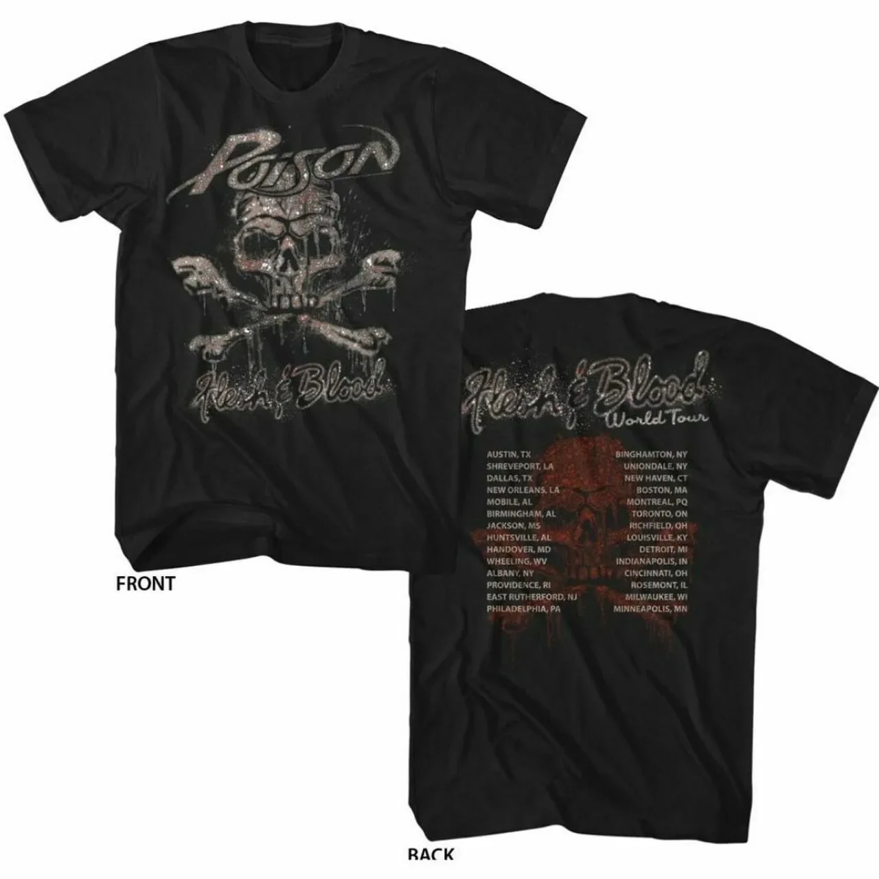 Poison Rock Band Camiseta de concierto vintage - Flesh and Blood World Tour Hombre Un