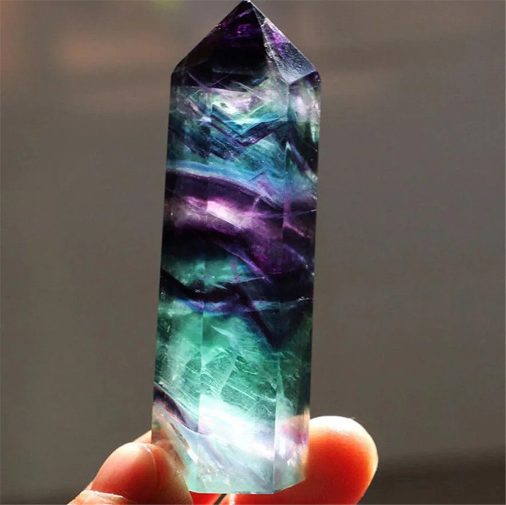 Natural Fluorite Crystal Colorful Striped Fluorite 4-7CM Quartz Crystal Stone Point Healing Hexagonal Wand Treatment Stone