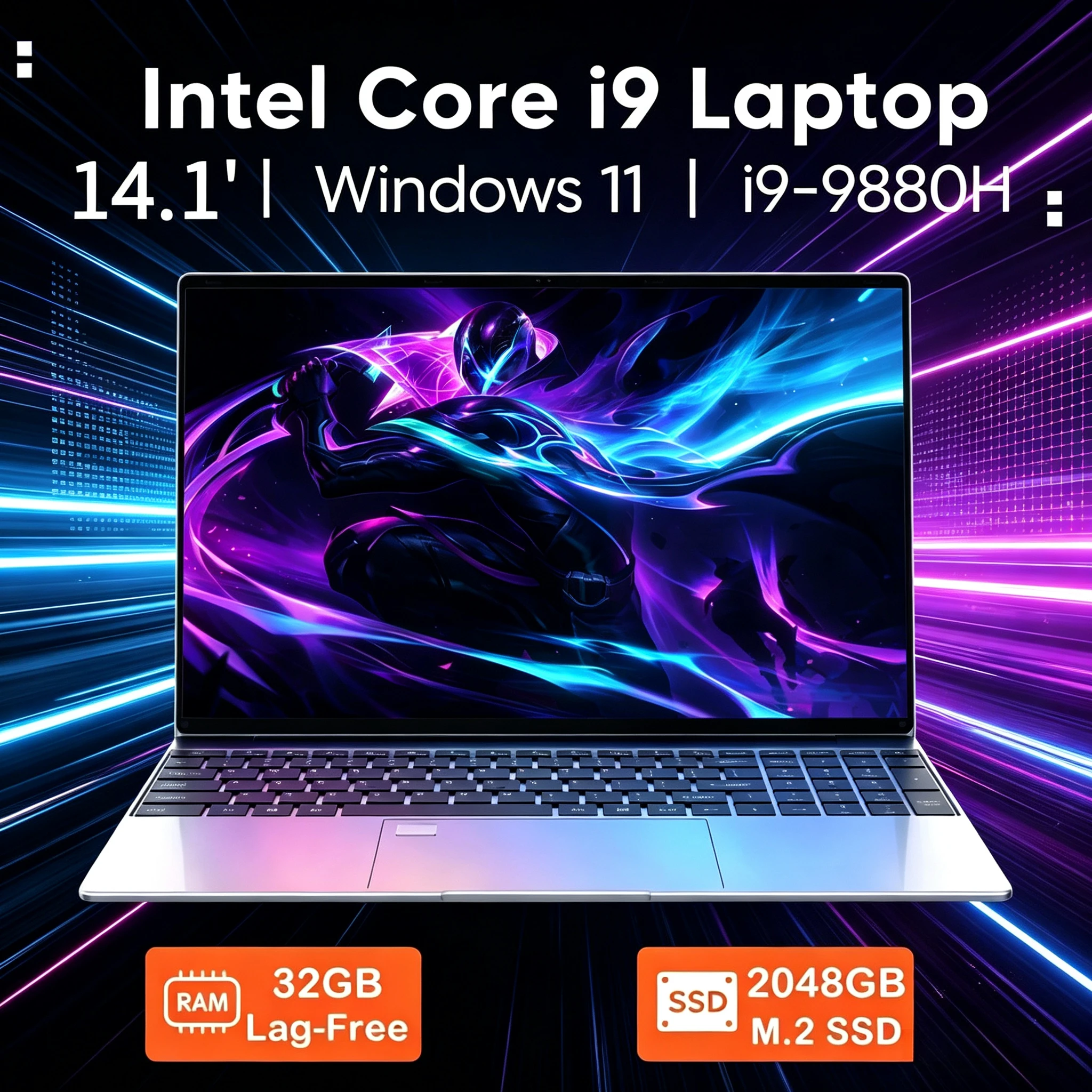 New 14.1' Ultra Slim Laptop Intel Core I9-9880H 32GB RAM 2TB SSD 1920*1080  Gaming Office Study Home Use