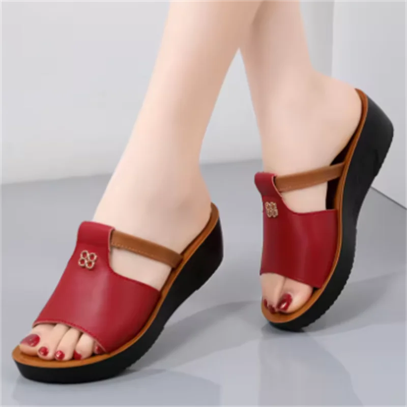 

2025 Summer Women Wedge Sandals Premium Orthopedic Open Toe Sandals Vintage Anti-slip Leather Casual Female Platform Retro Shoes