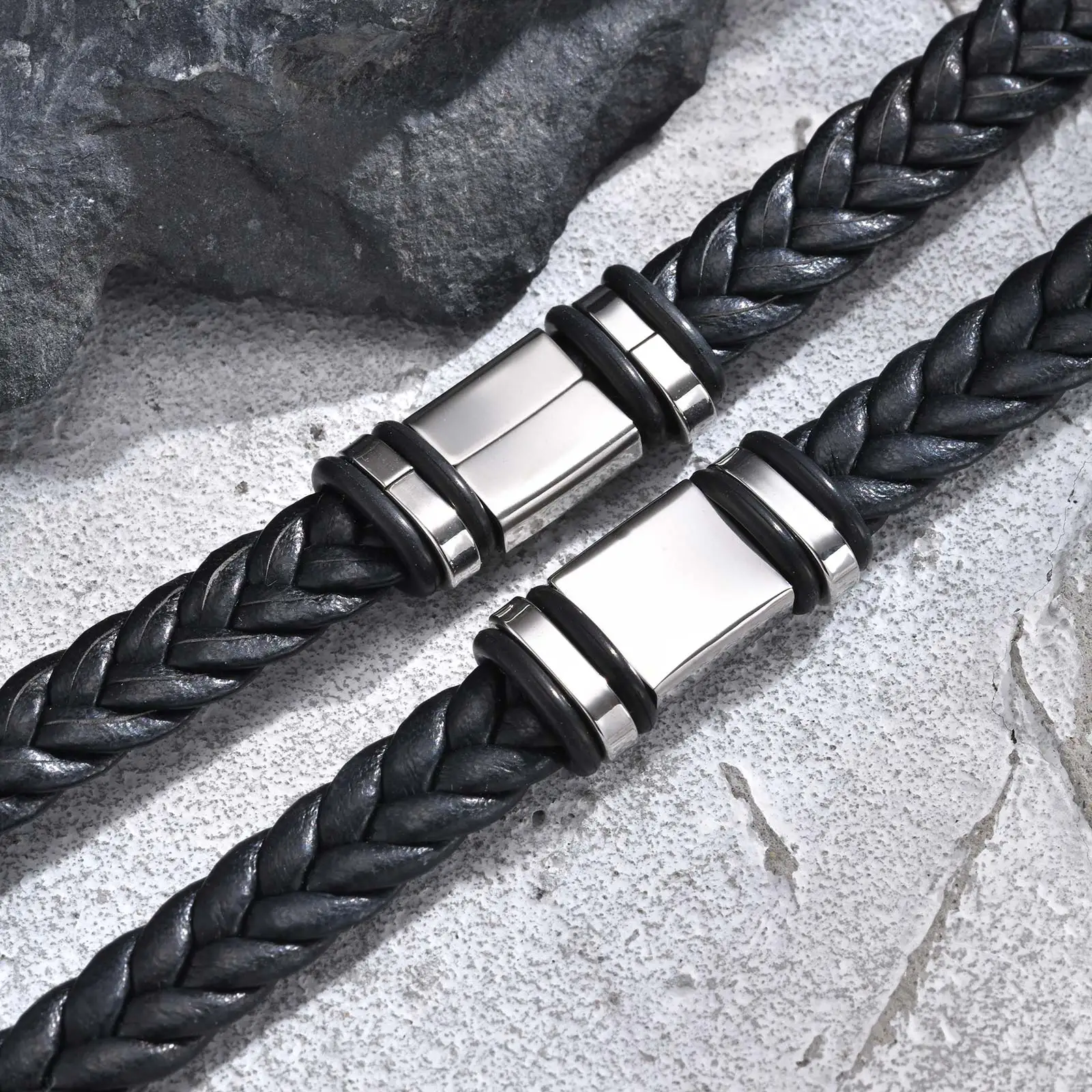 سوار جلدي بالأحرف الأولى للرجال والأولاد، سوار معصم منسوج من الفولاذ المقاوم للصدأ A-Z مكون من 26 حرفًا، هدية مجوهرات كاجوال للزوج الأب