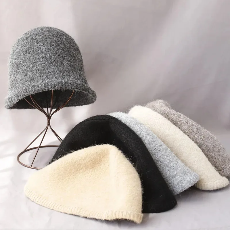 

Knitted Fashion Cap For Women Solid Color Winter Bucket Hats for Winter Warmth, Versatile Woolen Basin Hat