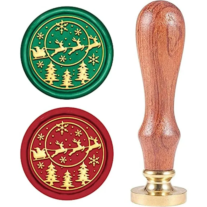 Reindder Wax Seal Stamp Christmas Delivery Vintage Sealing Wax Stamp Christmas Tree Removable Stamp Head Wooden Handle 25mm