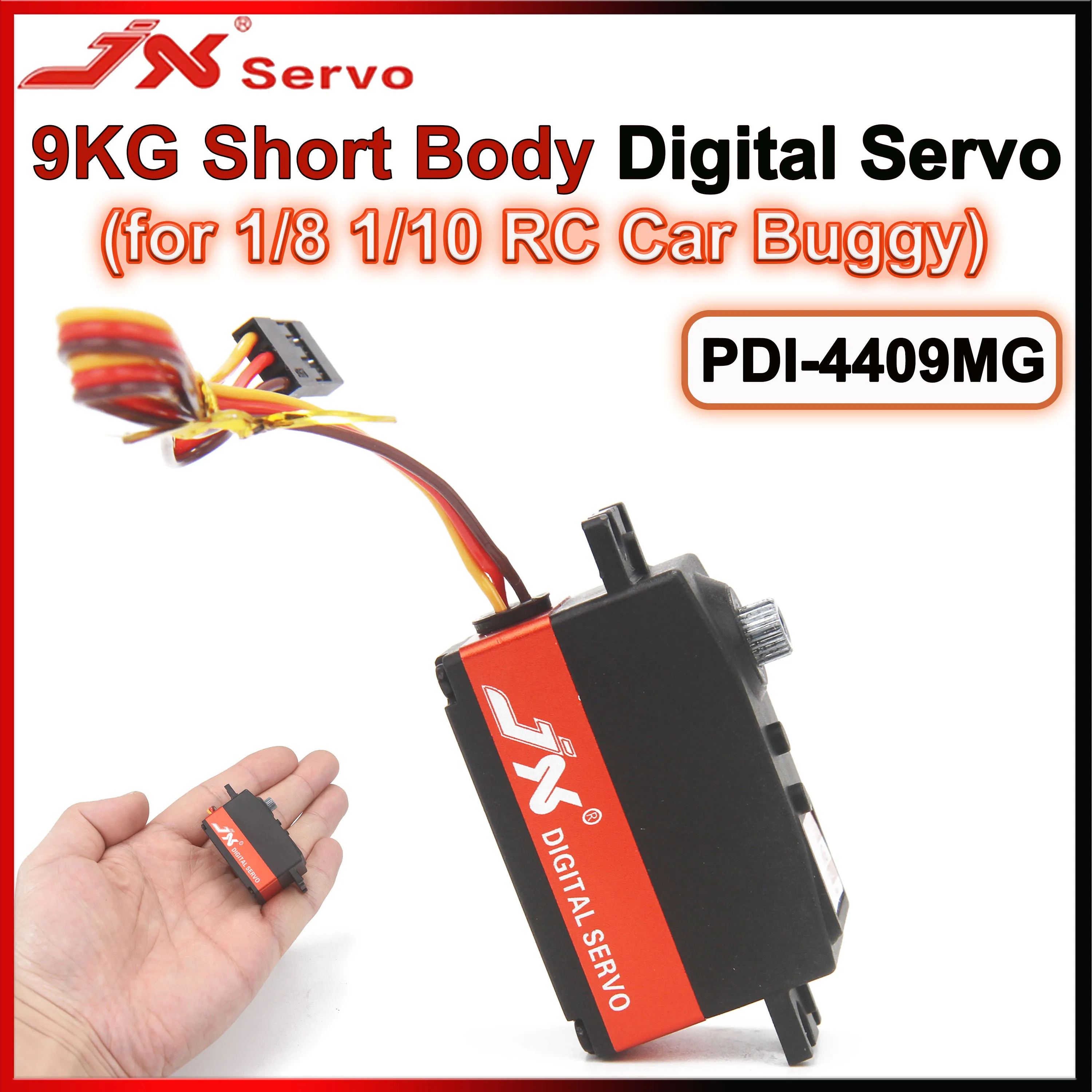 JX Servo PDI-4409MG 9KG cuerpo corto Servo de engranaje de Metal de alto par perfil bajo para 1/8 1/10 RC coche oruga avión Robot brazo Buggy