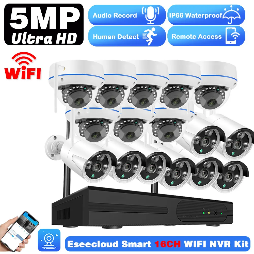 5MP Wifi CCTV Camera Security System Kit 16CH Wireless NVR Kit Outdoor Waterproof Home IP Camera Video  Surveillnce System Kit