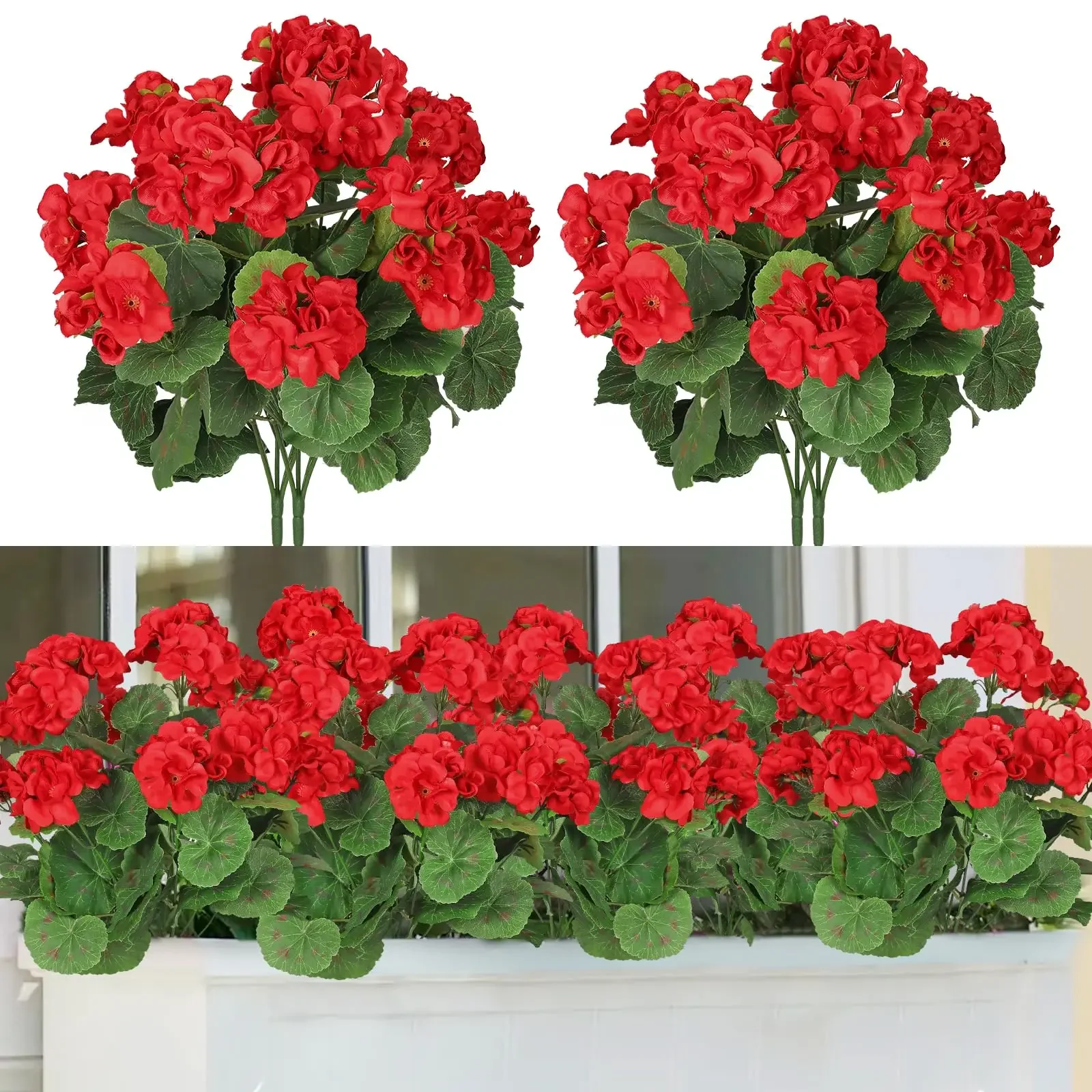 1Pcs Artificial Geraniums Silk Flowers Outdoor Bush Faux Flower for Wedding Home Party Decor Garden Cemetary Table Decoration