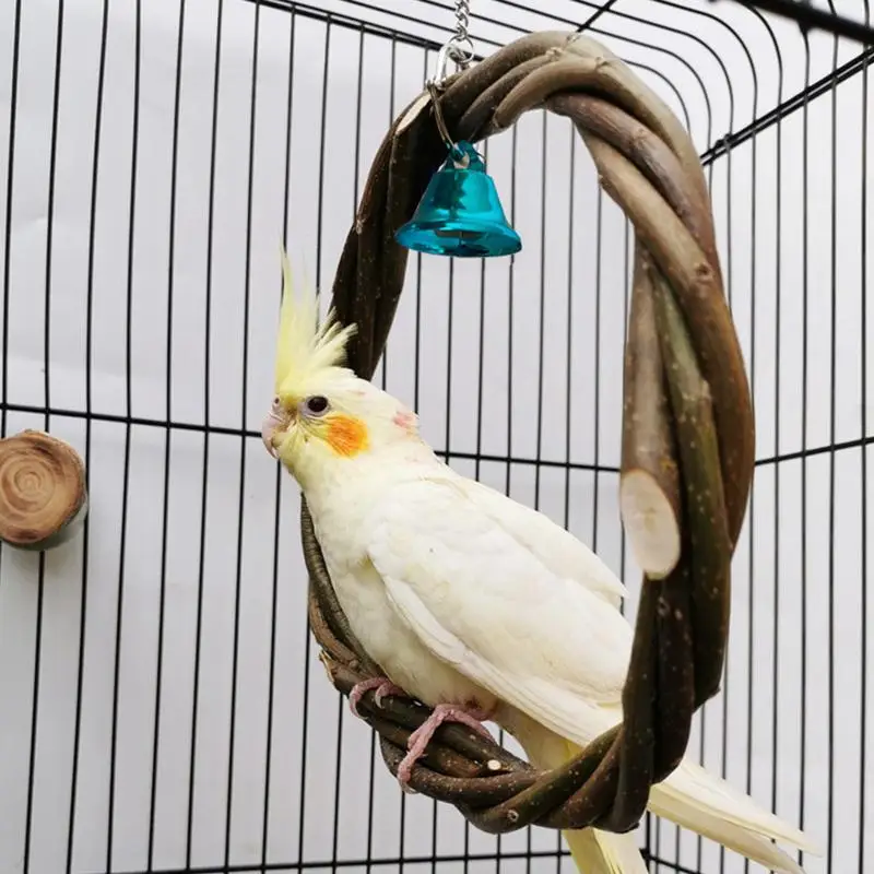 Perche de balançoire en bois pour oiseaux avec cloche, perchoir perroquet, perchoir perchoir debout pour oiseaux inséparables, pinsons d'ara