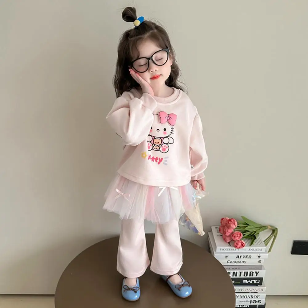 

Hello Kitty милый детский весенний комплект для девочек Kawaii Sanrio аниме корейские широкие брюки осенний комплект для отдыха комплект в стиле принцессы новый