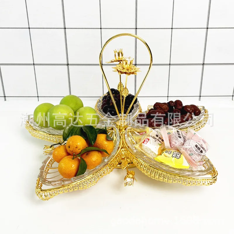 New European style Saudi Arabia wrought iron gold plated fruit tray leaf glass fruit basket leaf fruit tray