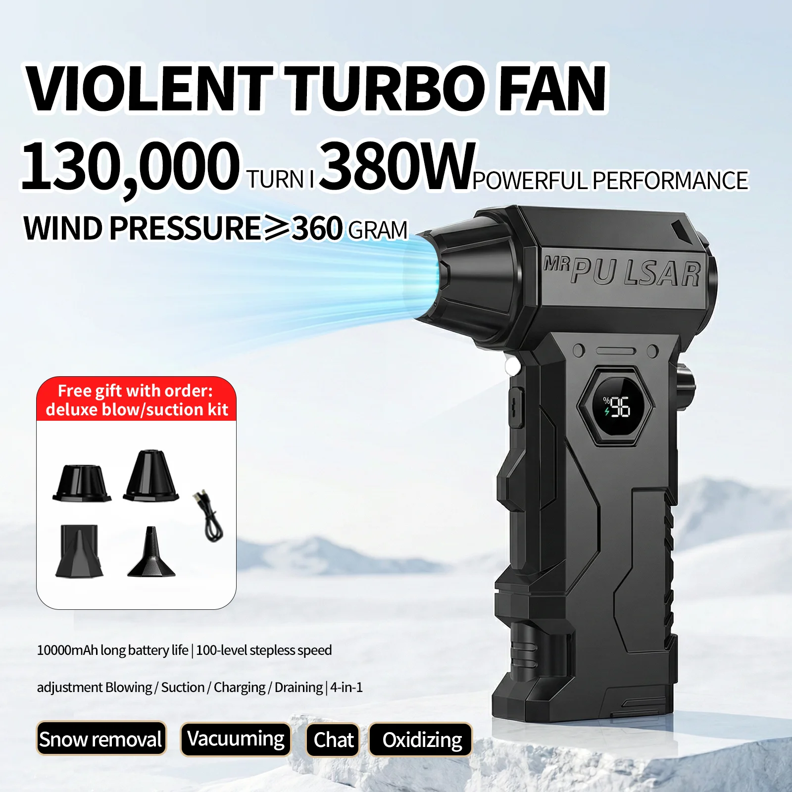 

X7 Pro Turbo Jet Blower 990000RPM Brushless Motor Powerful Air Blower Wind Speed 75m/s 10000mAh Violent Turbo Fan Vacuum Kit