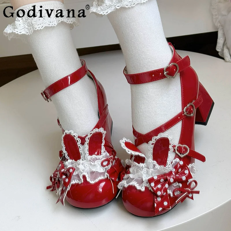 

Original Japanese Lo Cos Shoes Autumn Sweet Girls Cute Bow Elegant Mary Jane Shoes Lolita Style Daily Tea Party High Heels Women
