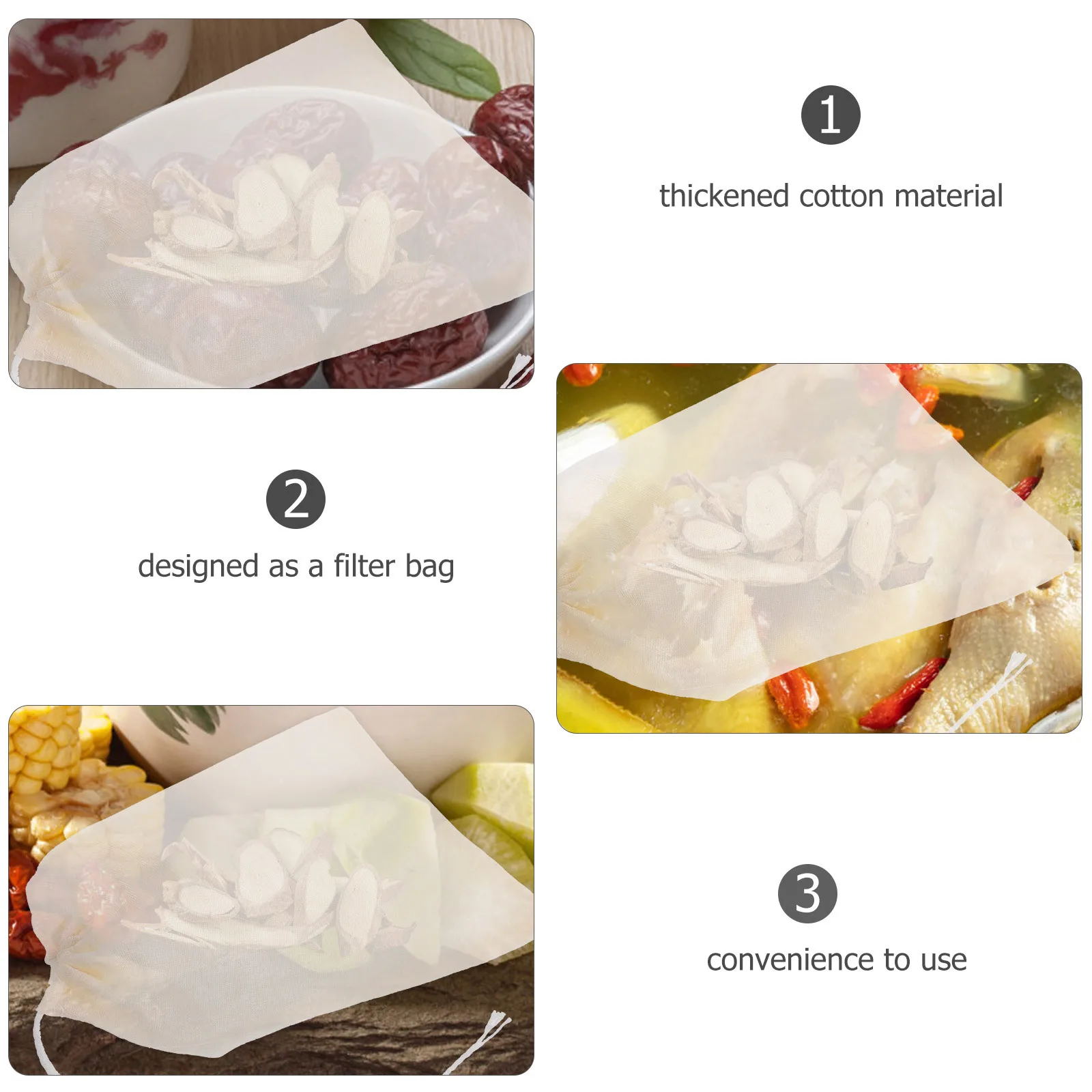 

50Pcs Thickened Cotton Filter Bags Drawstring Soup Seasoning Stew Brewing Straining Cotton Pouches Reusable Heat Resistant