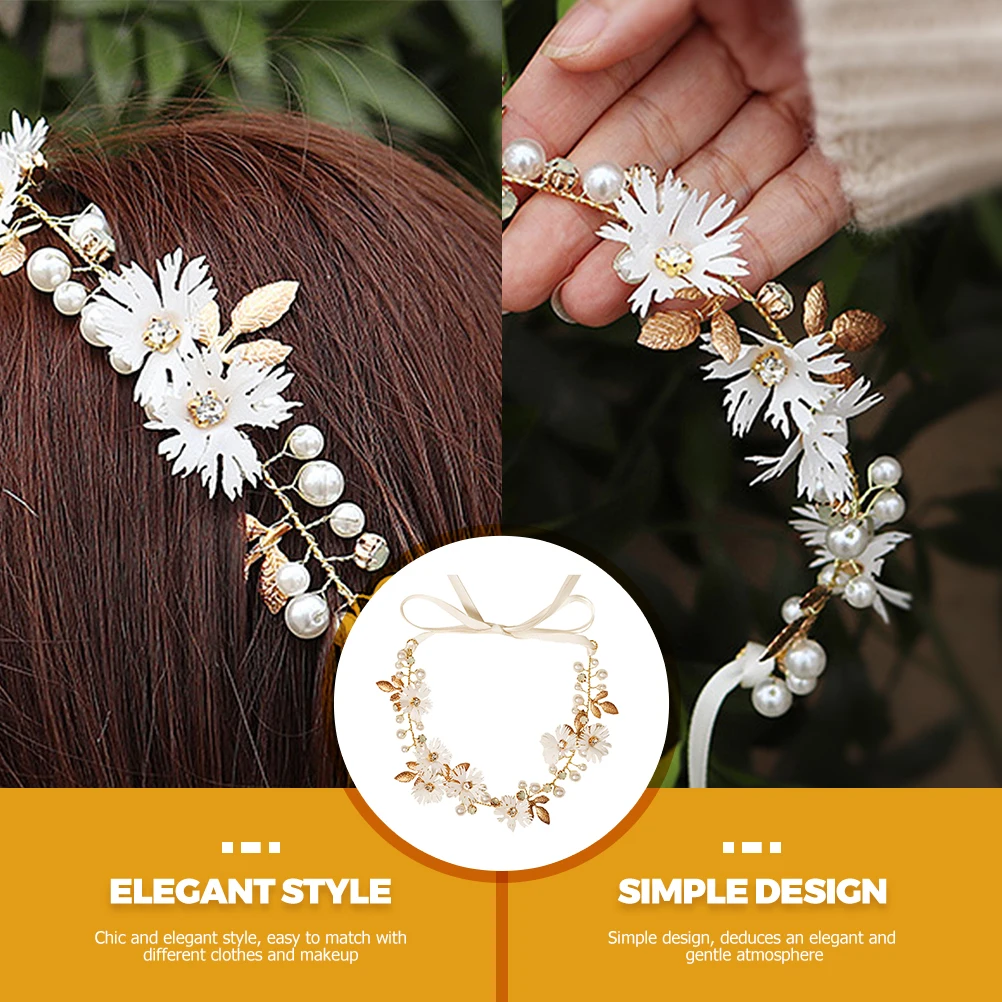 

Flowers Headb Bridal Hair Accessories Elegant Wedding Headdress Rhinestone Pearl Decor Long Use Zinc Alloy Hairstyling Tool