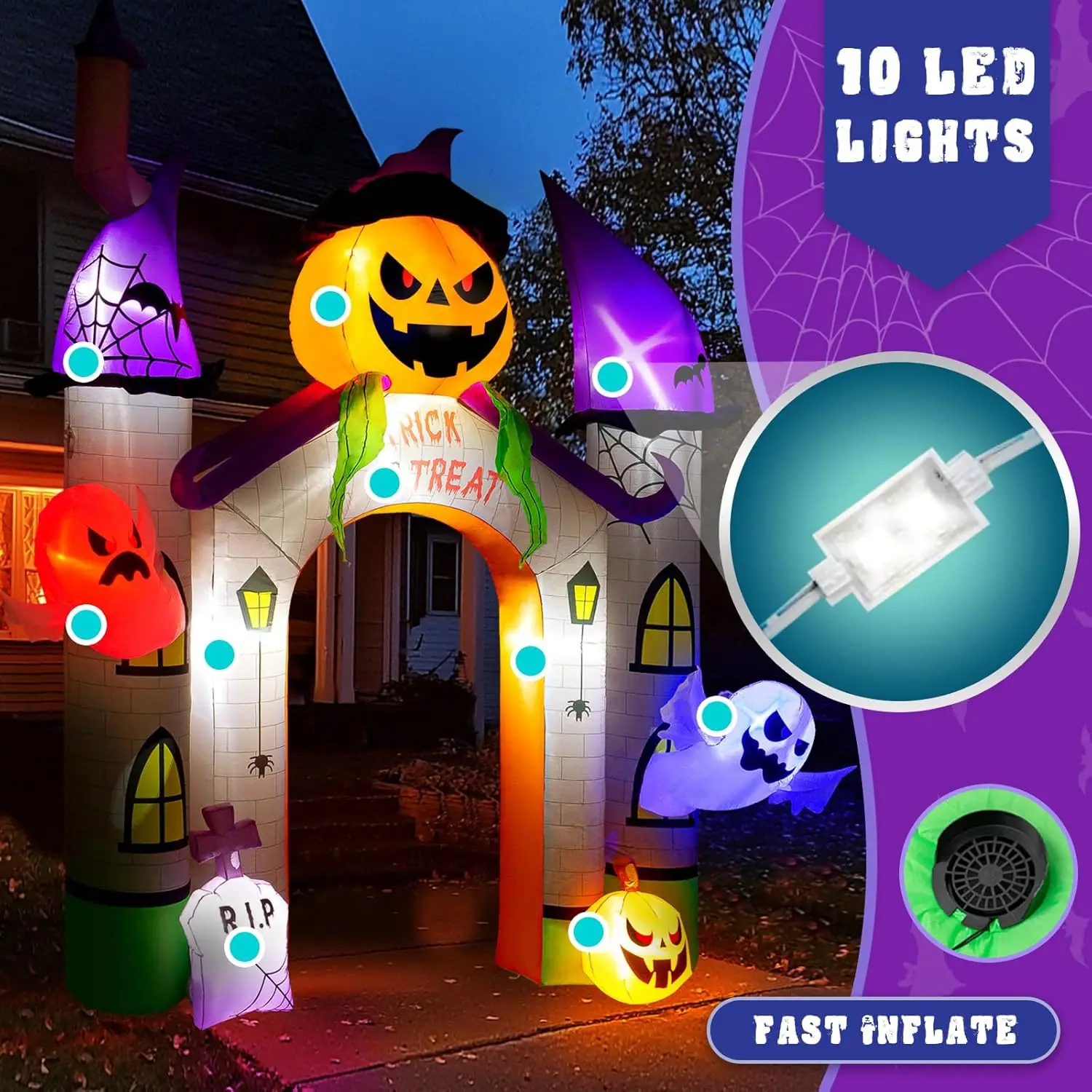 11FT with Ghost and Trick or Treat LED Lights,Halloween Decorations Outdoor