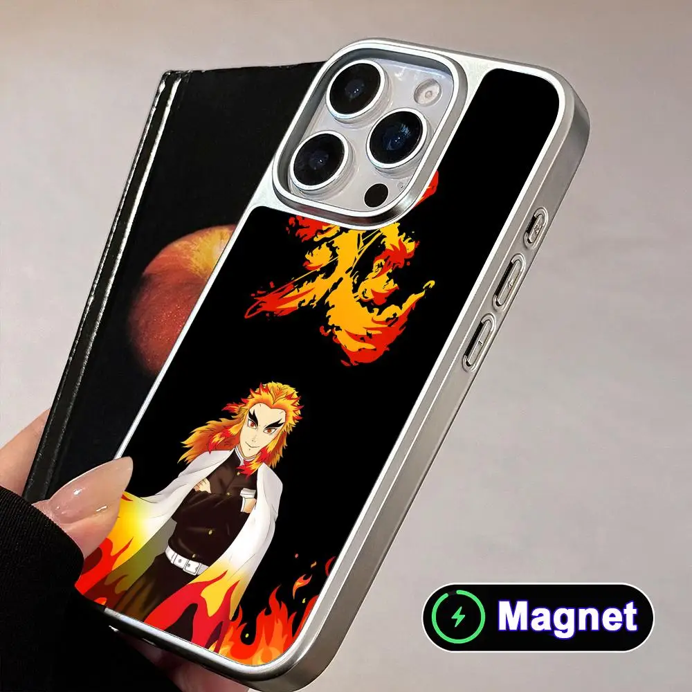 

Blade Extinction Rengoku Phone Case for iPhone 17 16 15 14 13 12 11 Air Pro Max Plus Electroplated Silver Magnet Cover