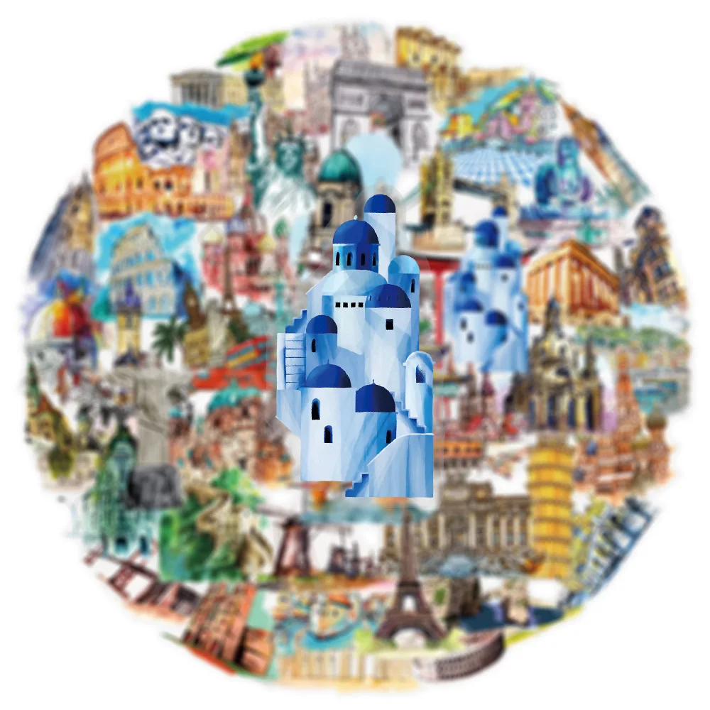 

10/50PCS World Landmark Building Transparent Graffiti Stickers Funny Travel Cartoon Decal DIY Luggage Cup Phone Guitar Kid Toys