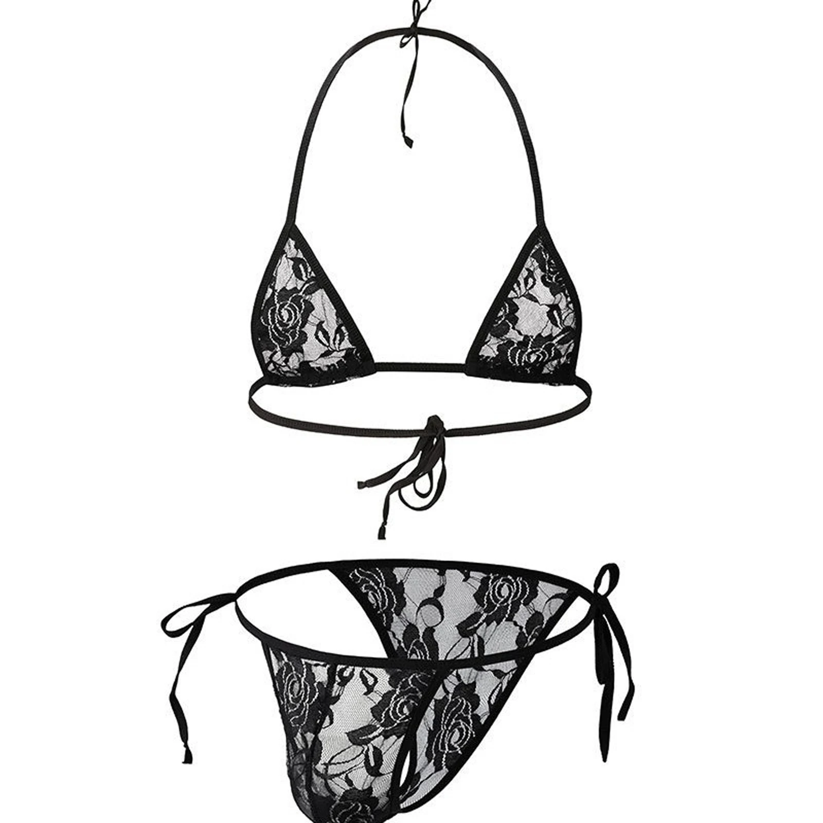 ชุดชั้นในชายแบบซีทรูลายลูกไม้ เซ็กซี่ บิกินี่ บรา กางเกงใน สายปรับได้ ชุดแสดงสำหรับไนต์คลับ