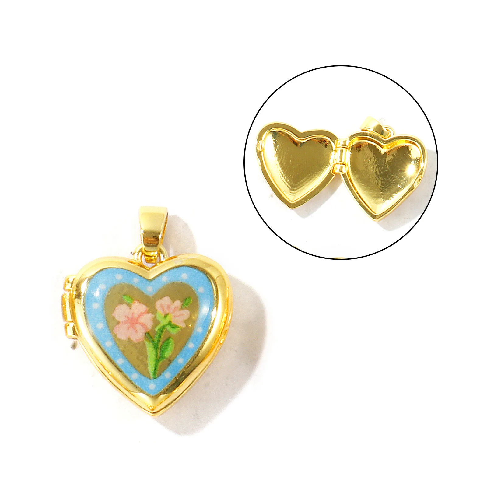 1 Stück Messing Valentinstag Bild-Foto-Medaillon-Anhänger Herz Blume 18K Vergoldet Öffnbar Charms DIY Halskette Großhandel – Detail 11
