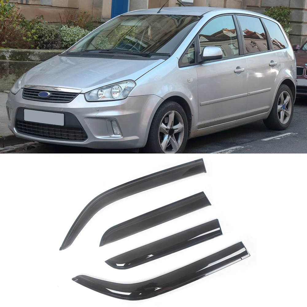 For Ford C-MAX 03-11 Focus C-MAX 03-07 Black Tinted Car Side Window Visor Guard Vent Awnings Shelters Rain Guard Door Ventvisor