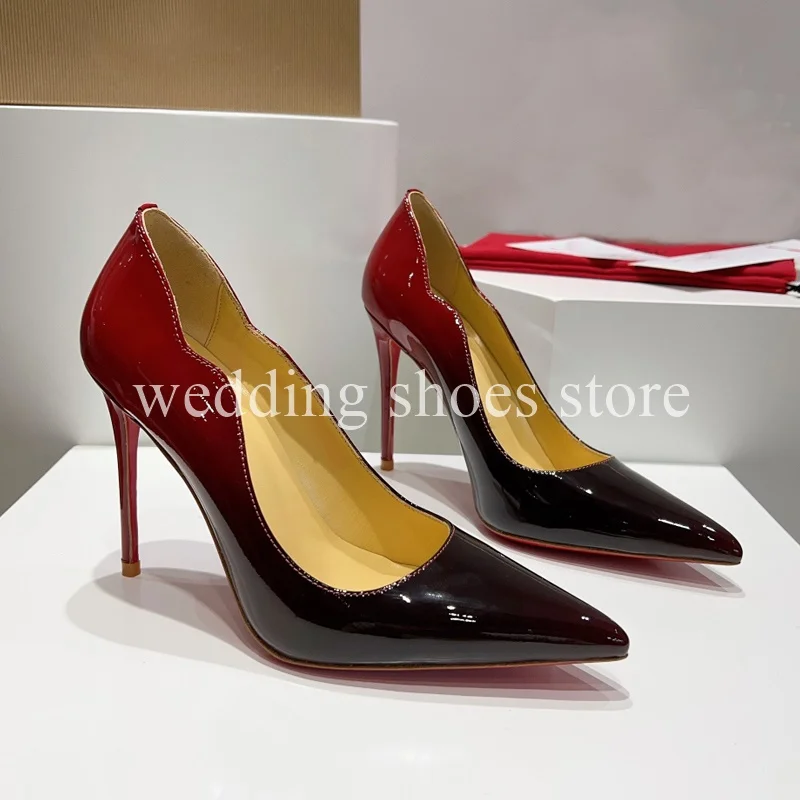 Wave Patent Leather High Heels 10CM Stiletto Women Sexy Pointy High-heeled Wedding Shoes Fashion Luxury Party Prom Shoes