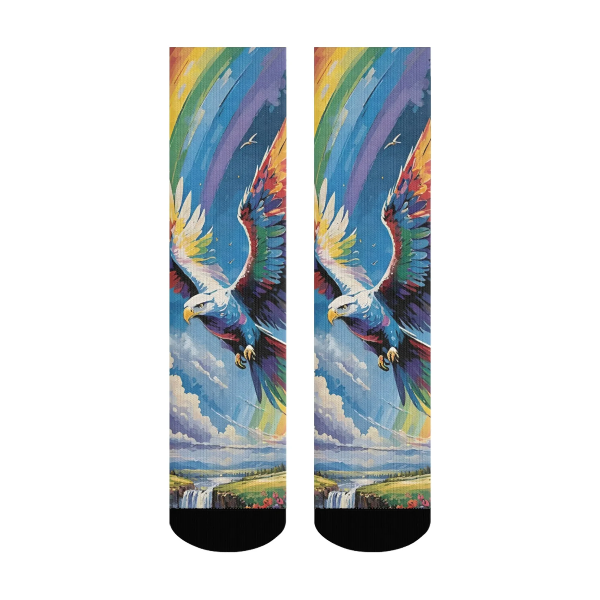 

Картина маслом, красочные мужские носки с изображением орла и радуги, пейзажный дизайн, художественные носки для любителей природы и любителей искусства