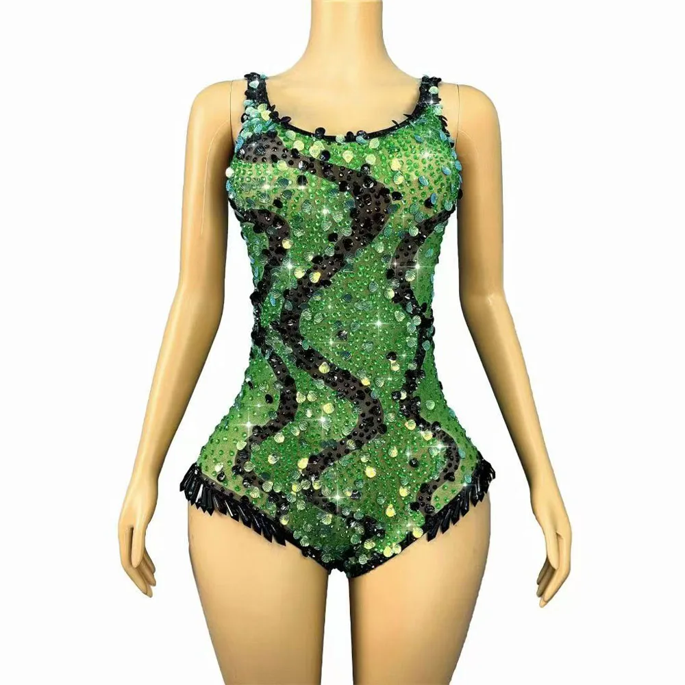 Body Sexy con colgantes de lentejuelas y concha centelleante para mujer, traje ostentoso para actuación, fiesta de cumpleaños, espectáculo, escenario
