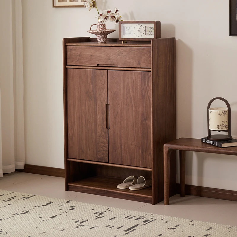 

North American Black Walnut Entryway Shoe Rack For Living Room