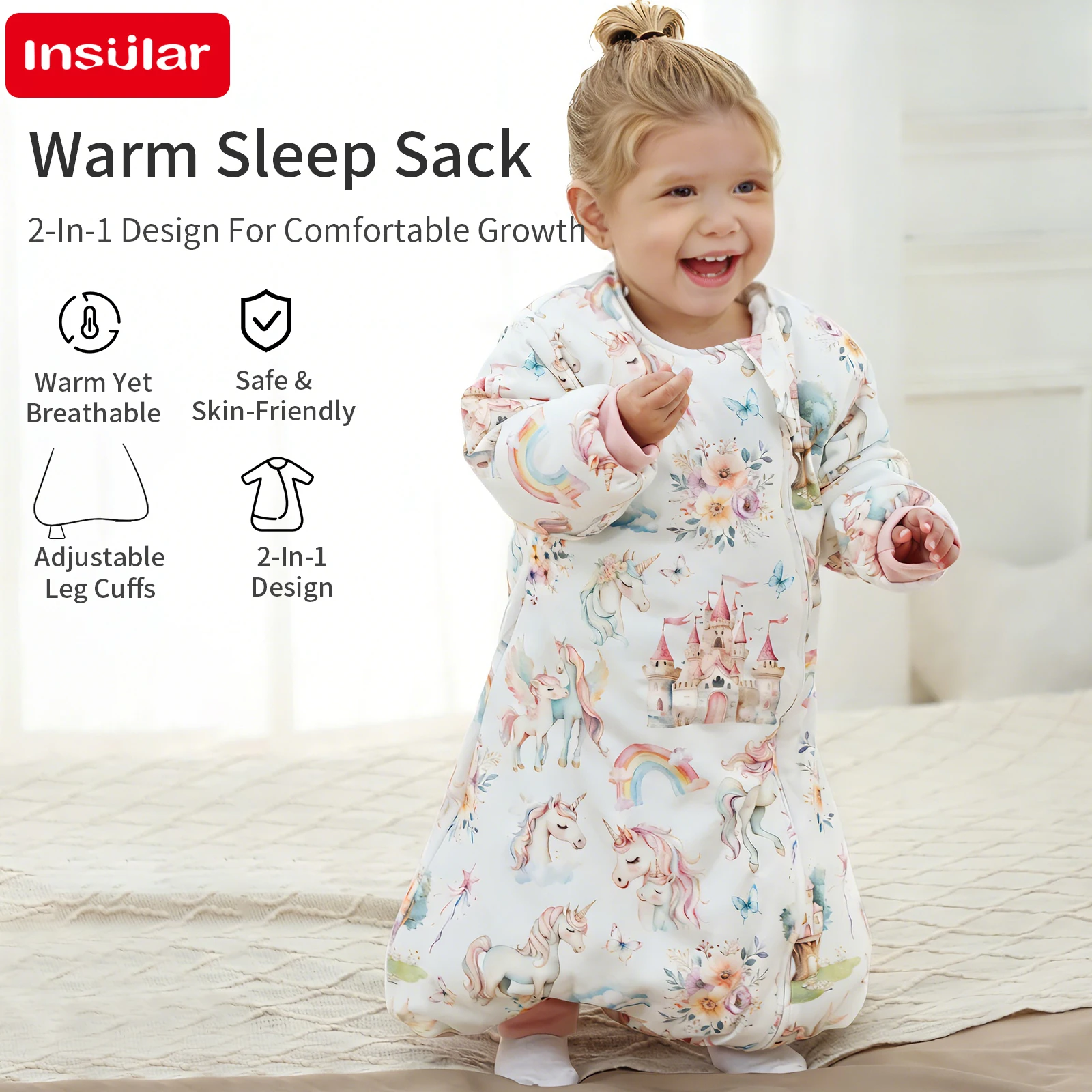 Baby Cartoon Split-legged Sleepsacks With Detachable Sleeves For 100% Cotton Children's Sleeping Bag Autumn And Winter Thickened