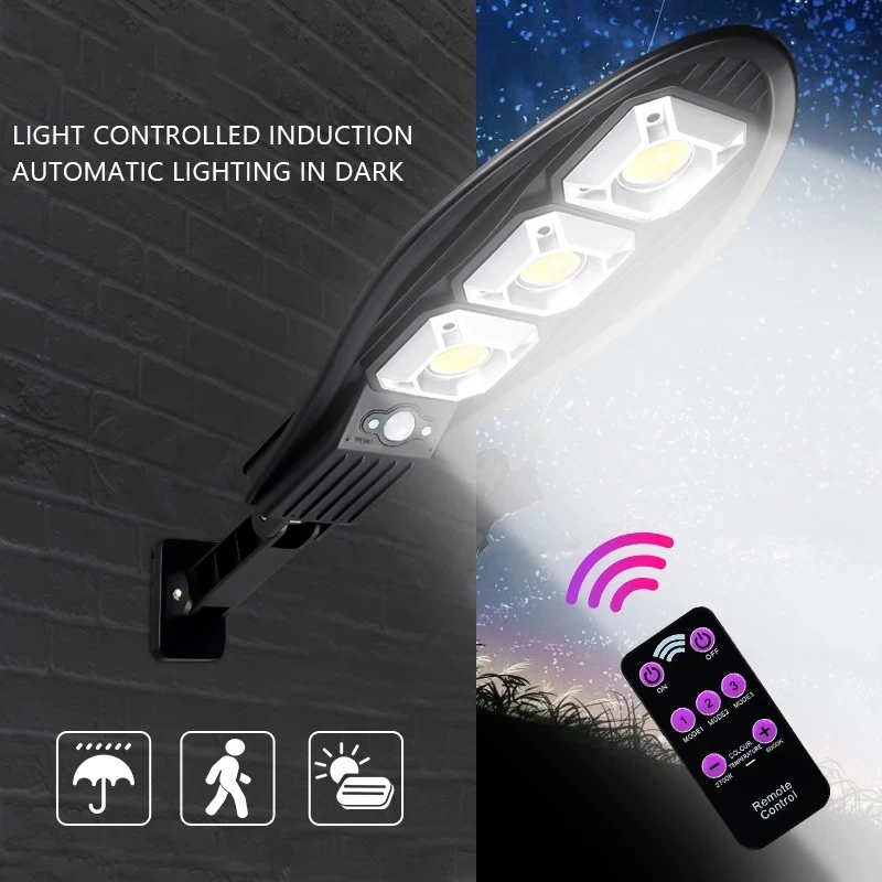 

LED Solar Street Light COB Outdoor Solar Wall Lamp with 3 Light Mode Waterproof Motion Sensor Security Lighting for Garden Patio