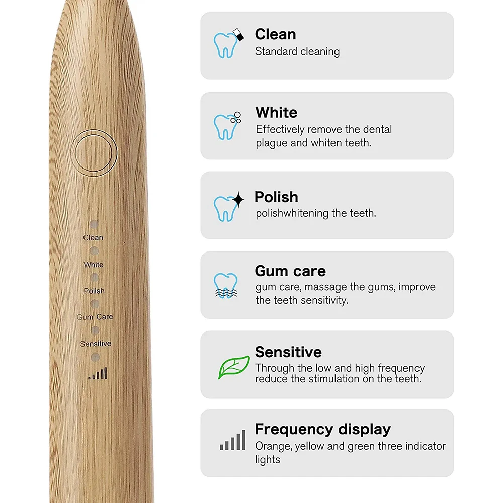 Bamboo Wood Material Electric Toothbrush Natural Environmental Friendly Reuse Intelligent Chargeable Teeth Clean Brushes