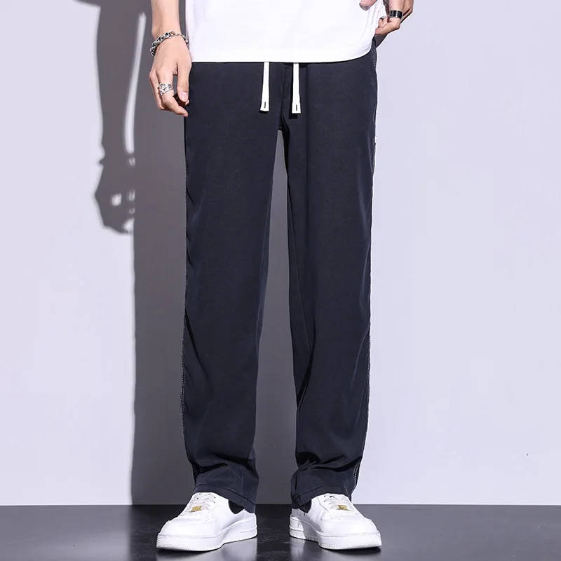 

Fashion Casual American Ice Silk Lycel Casual Pants For Men Y2k Youth Elasticated Waist Loose Wide Leg Drag Straight Pants Tide