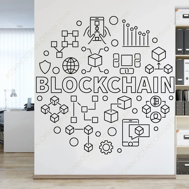 

Blockchain Wall Decal Technology Computer IT Science Office Wall Sticker Vinyl Interior Decoration Room Murals Wallpaper 4944