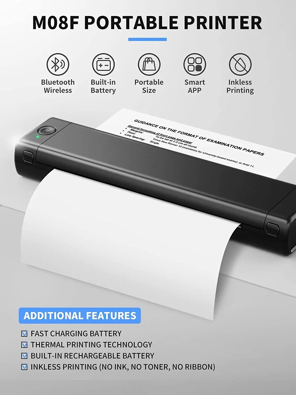 Portable Printers Wireless for Travel M08F A4Thermal Printer Use for Mobile Office, Support 8.26