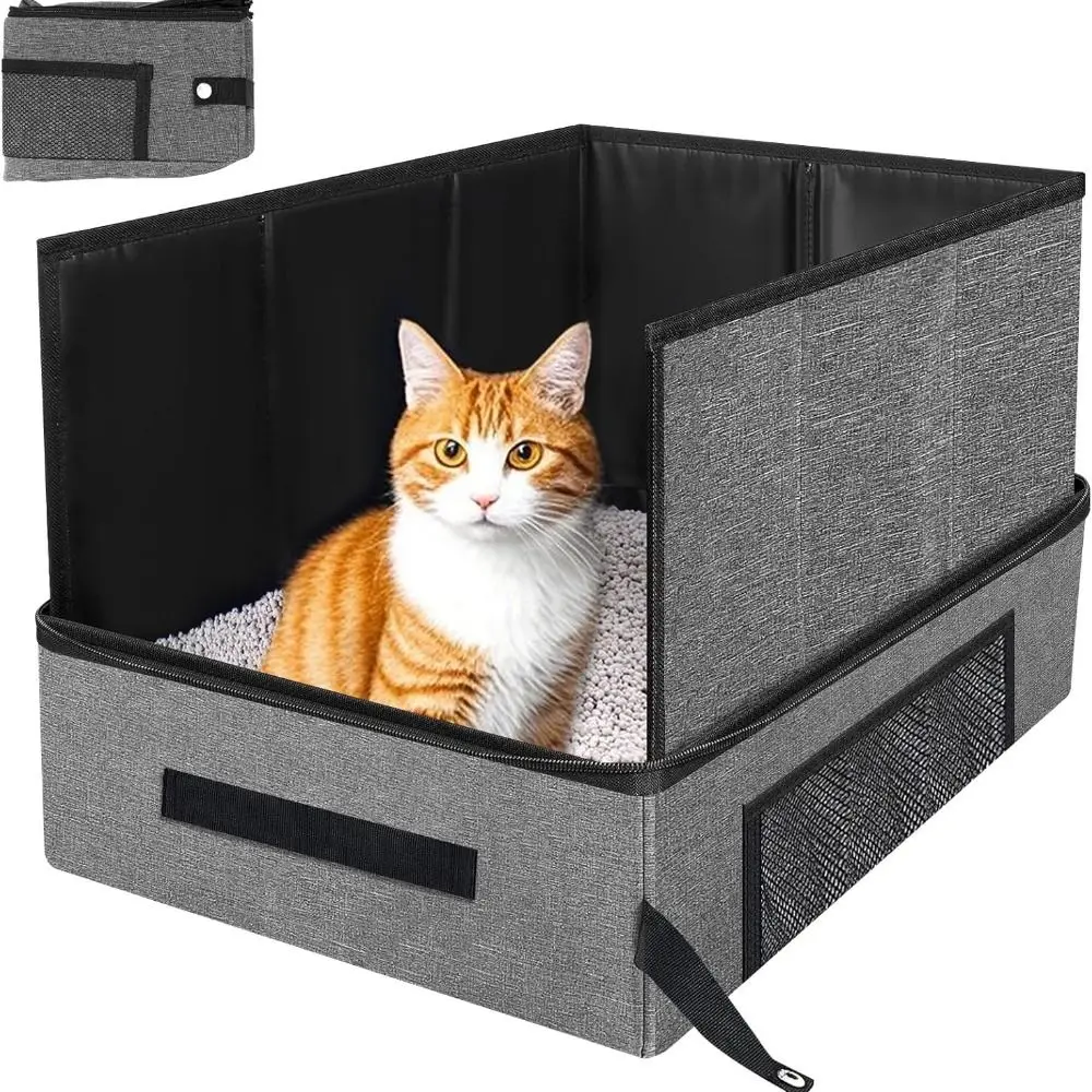 Portable Collapsible Cat Litter Box Leak-Proof Water-Resistant Travel Litter Box Kitty Litter Pan Car Travel