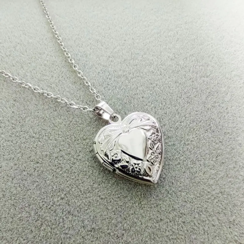 1pc New Bowknot Heart Photo Frame Pendant Designed Charms Floating Locket Picture Necklace Women Girls Family Memorial Jewelry