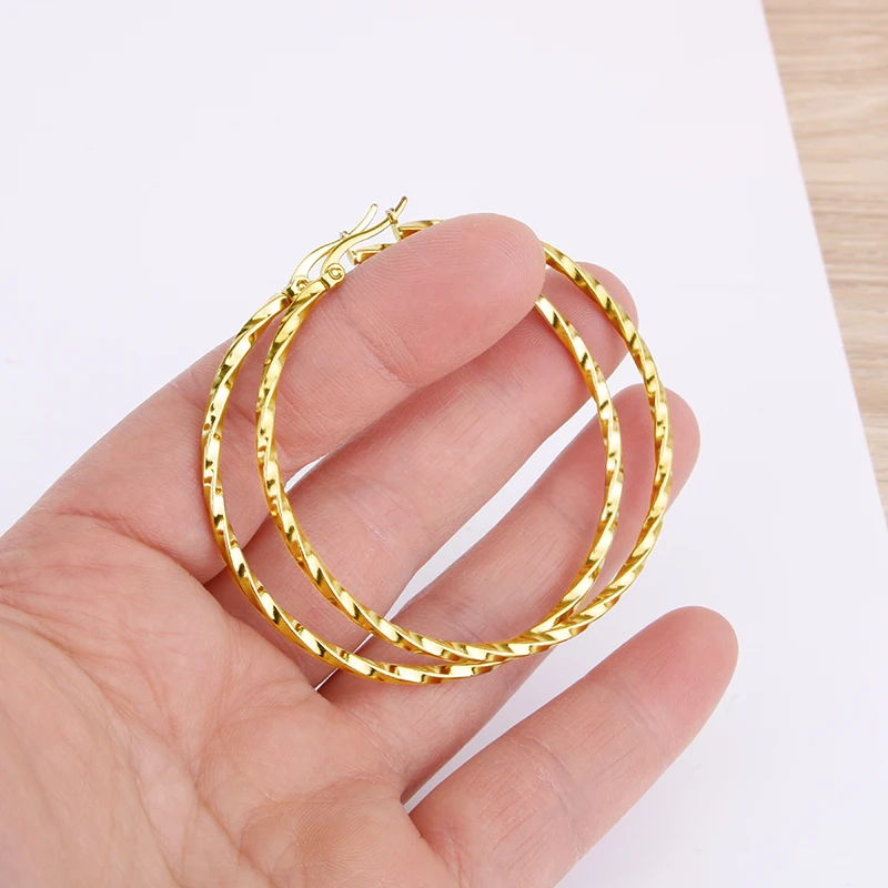 Hgflyxu Stainless Steel Hoop Earrings Gold Color Medium Size Circle Ear Accessories Trendy Fashion Ear Jewelry