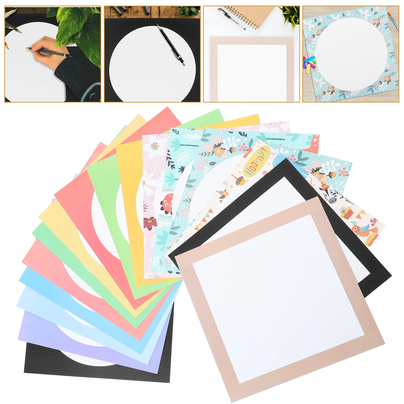 32 Sheets Colorful Picture Frame Paper Colored Stock Drawing Round Card Cardstock Child