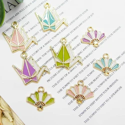 10Pcs Diy Japanese Popular Alloy Enamel Colorful Fan And Paper Crane Pendant Suitable For Diy Earrings/Necklaces/Keychain Access