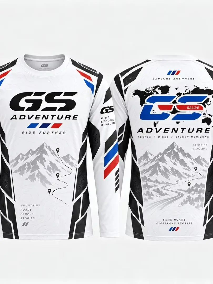 GS Adventure Motorrad Langarm-Trikot Herren Weiß 3D Sublimations-Motocross-Shirt Schnelltrocknend Offroad Motorrad Rallye-Fahr-Top