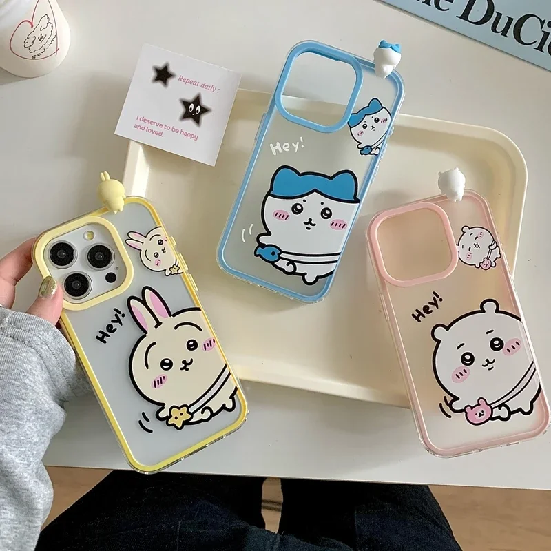 3D Cute Cartoon Japan Anime Chiikawa Usagi Hachiware Phone Case For iPhone 16 15 14 13 12 Pro Max Shockproof Soft Cover