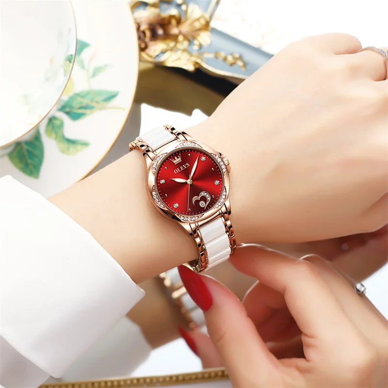 OLEVS Ladies Watch Woman Luxury Fashion Waterproof Watch for Women Watches Ceramic Automatic Mechanical Clock Gift Relogio