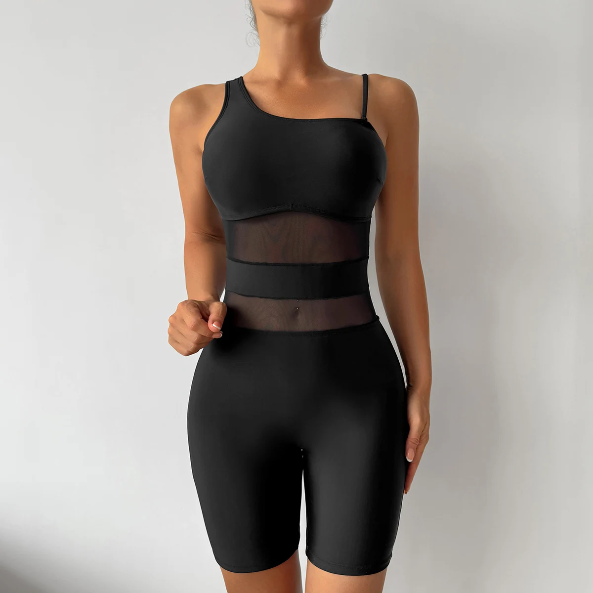 

Женский слитный купальник с открытыми плечами, регулируемыми съемными бретелями, сексуальными сетчатыми вставками и квадратными плавками