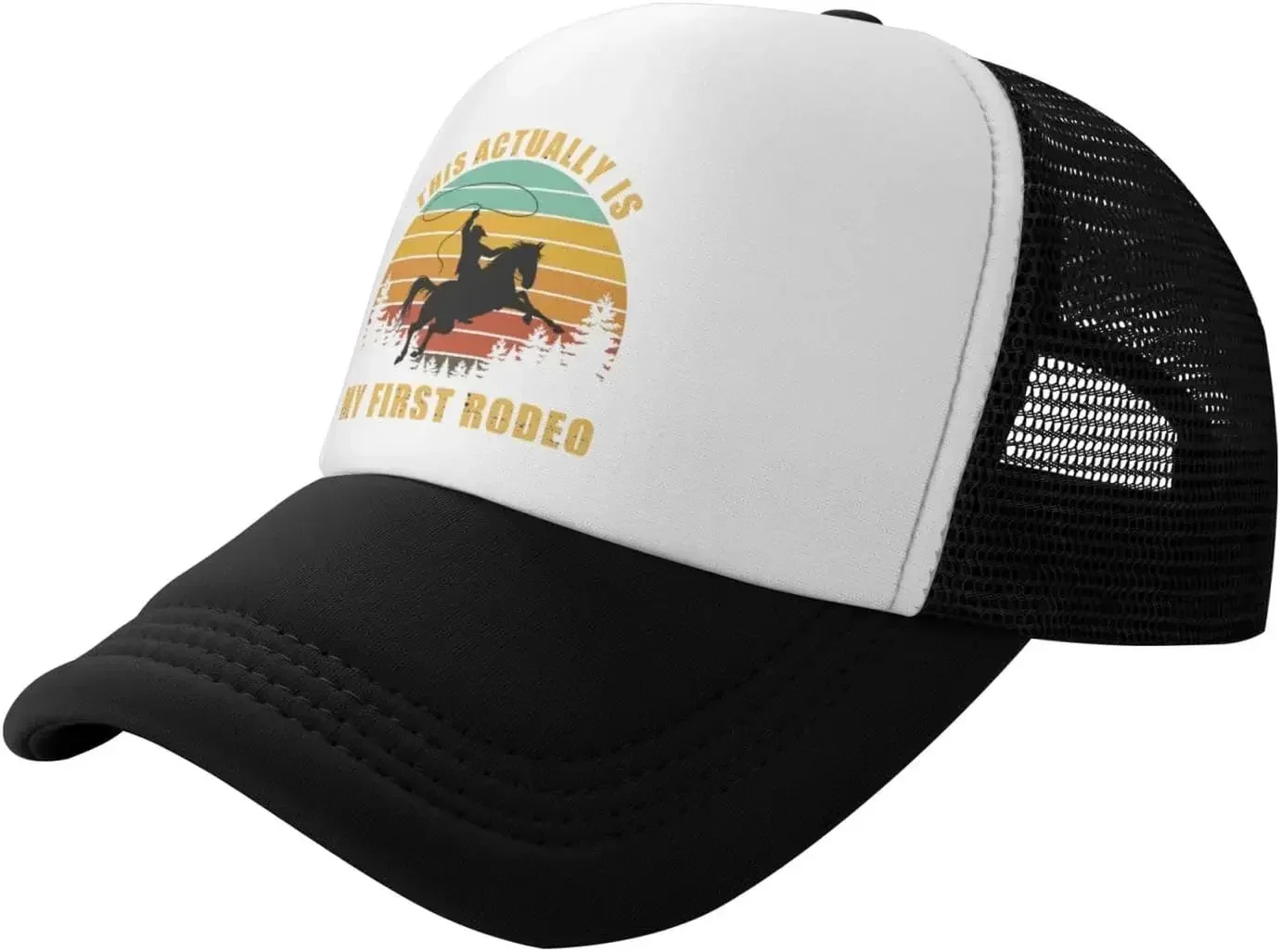 New Funny Country Life Howdy Cowboy Snapback Cap Women's Mesh  Hats This Actually is My First Rodeo Vintage Hat